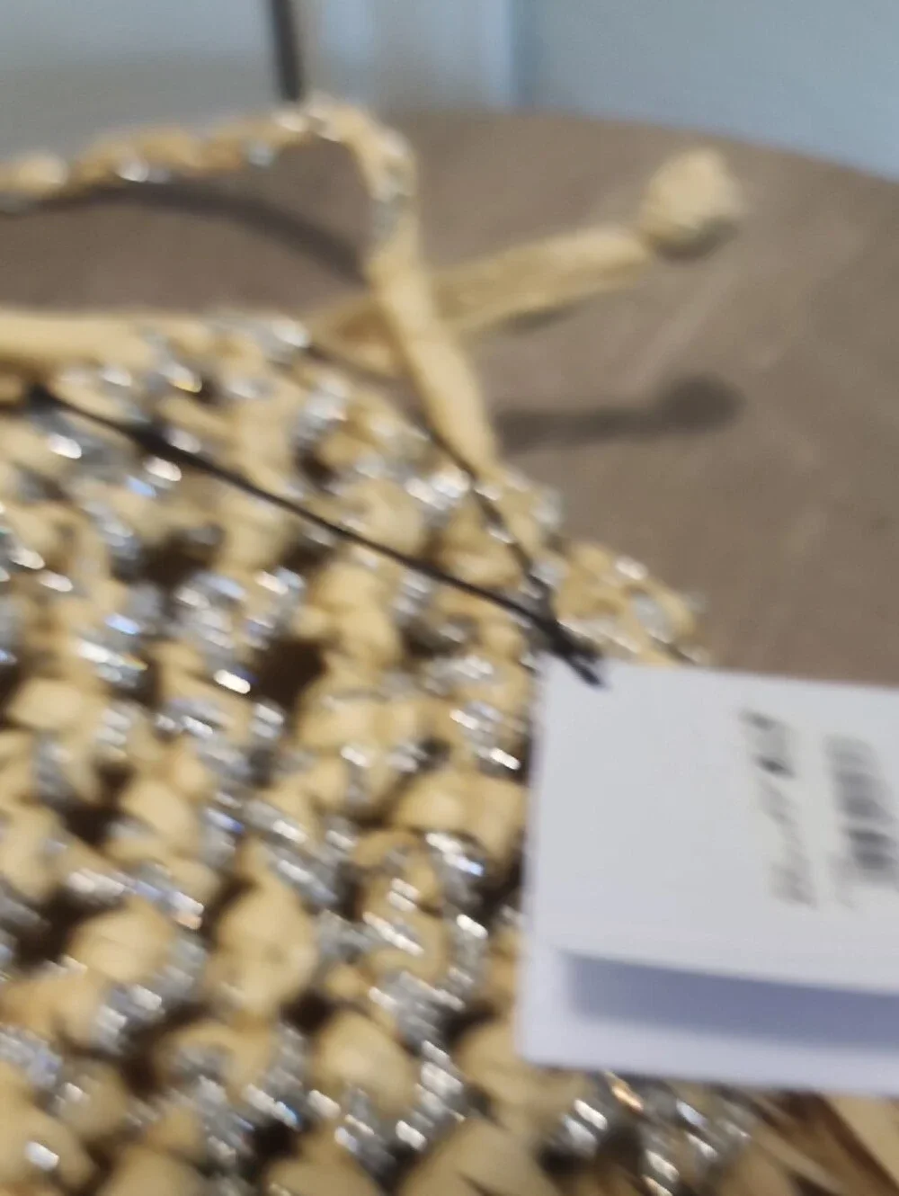 Kurt Geiger Straw Fringe Hanging Bag in Natural with Silver Accents